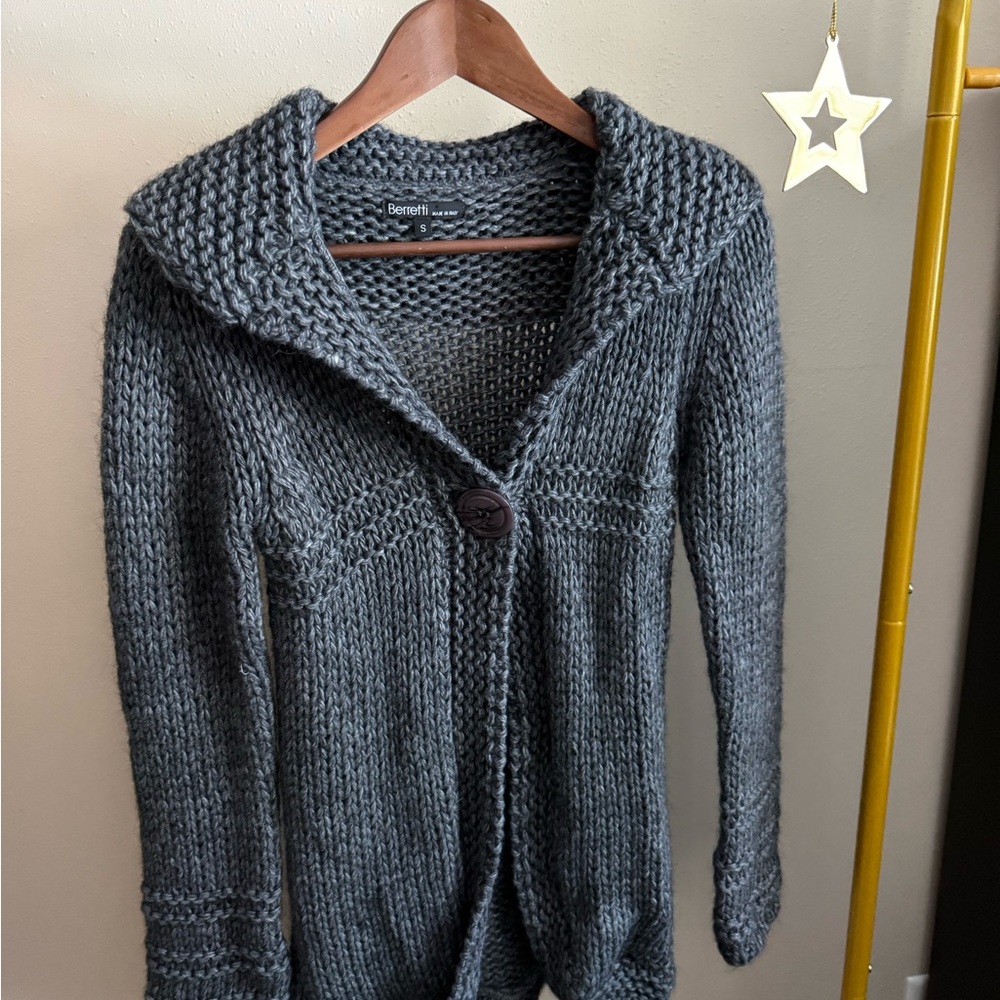 Berretti Italy Alpaca Wool Chunky Knit Cardigan Shawl Collar Gray S - Picture 4 of 12